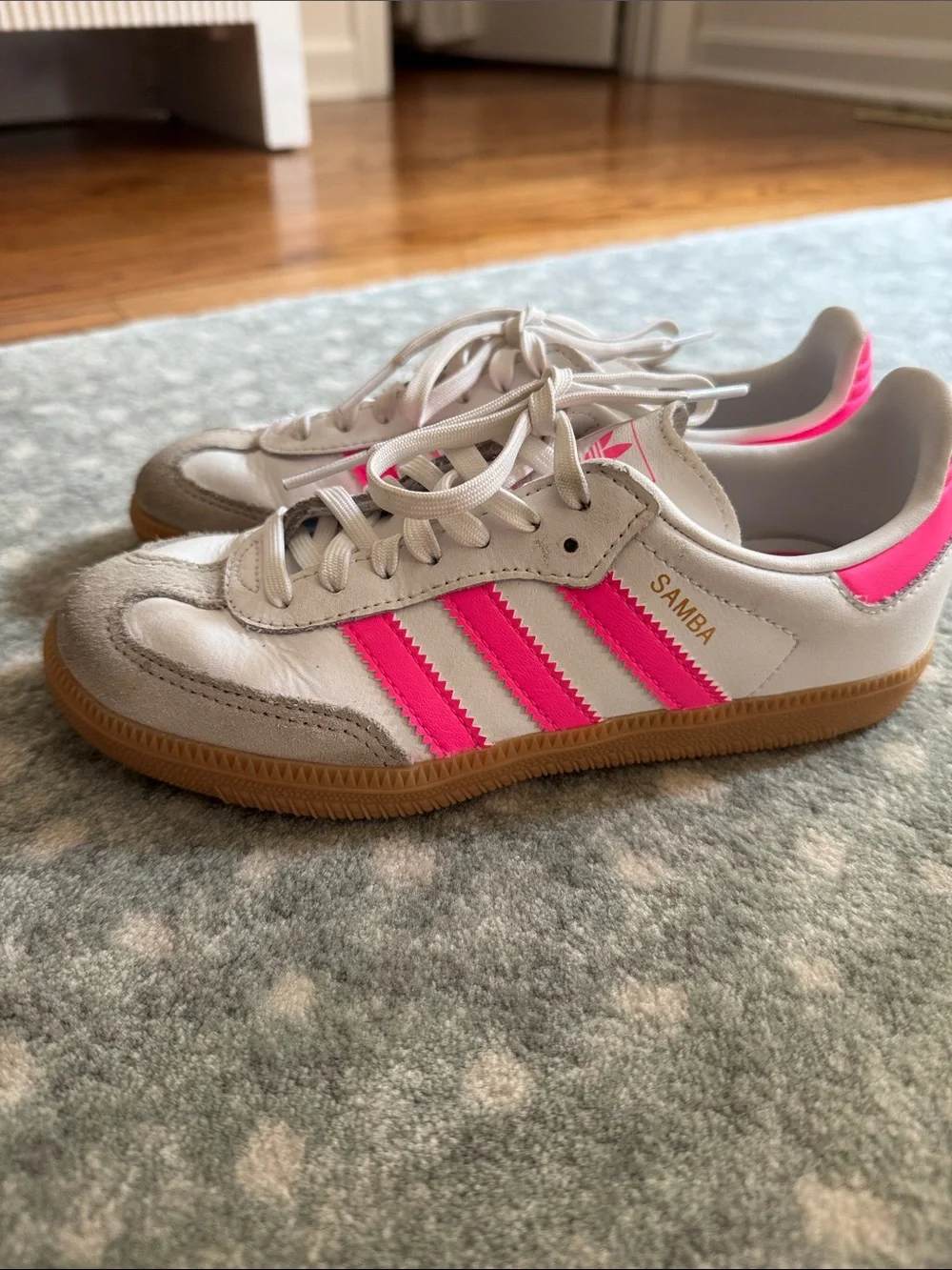 adidas Kids Samba Sneakers — White & Hot Pink